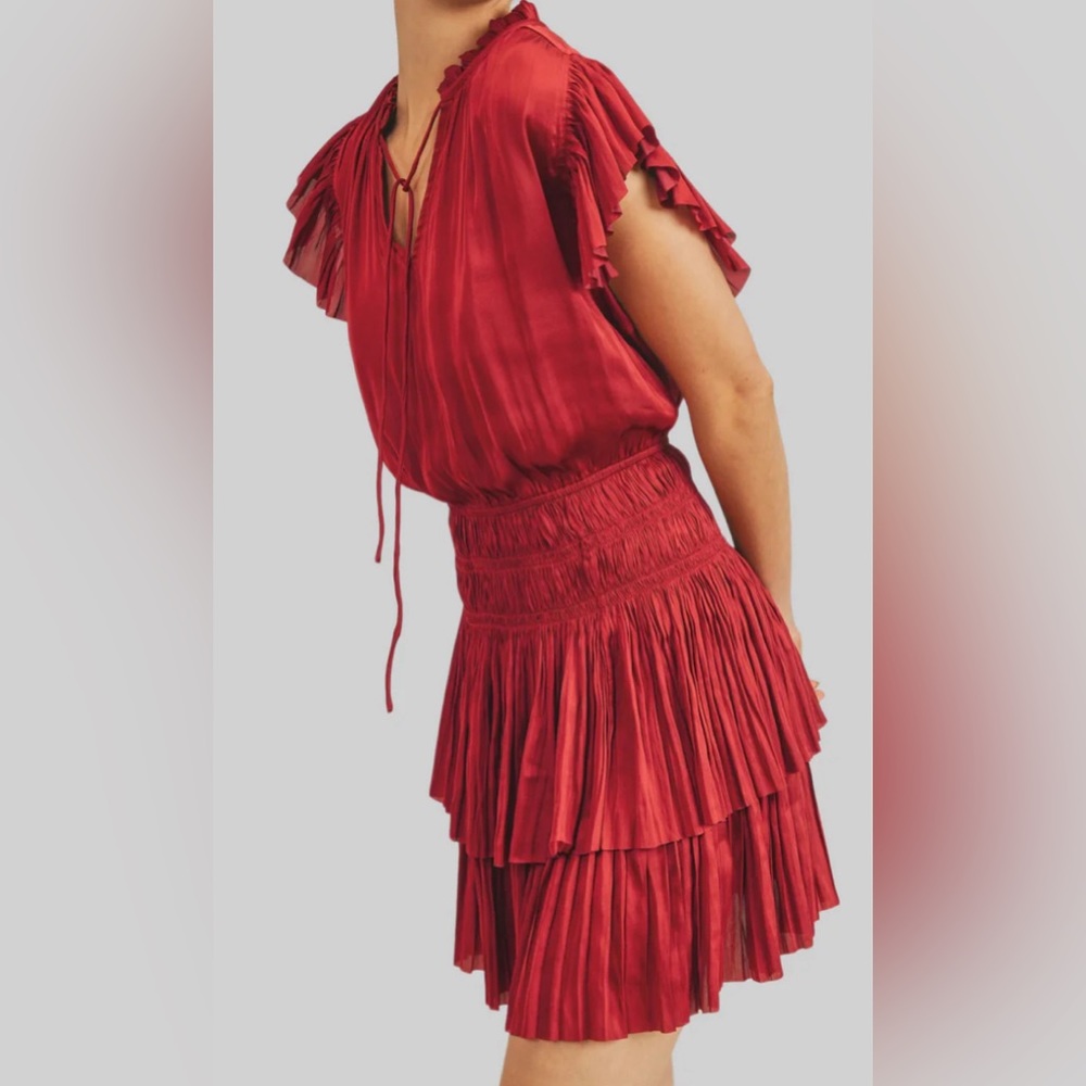 Red Tiered Mini Dress with Ruffle Sleeves